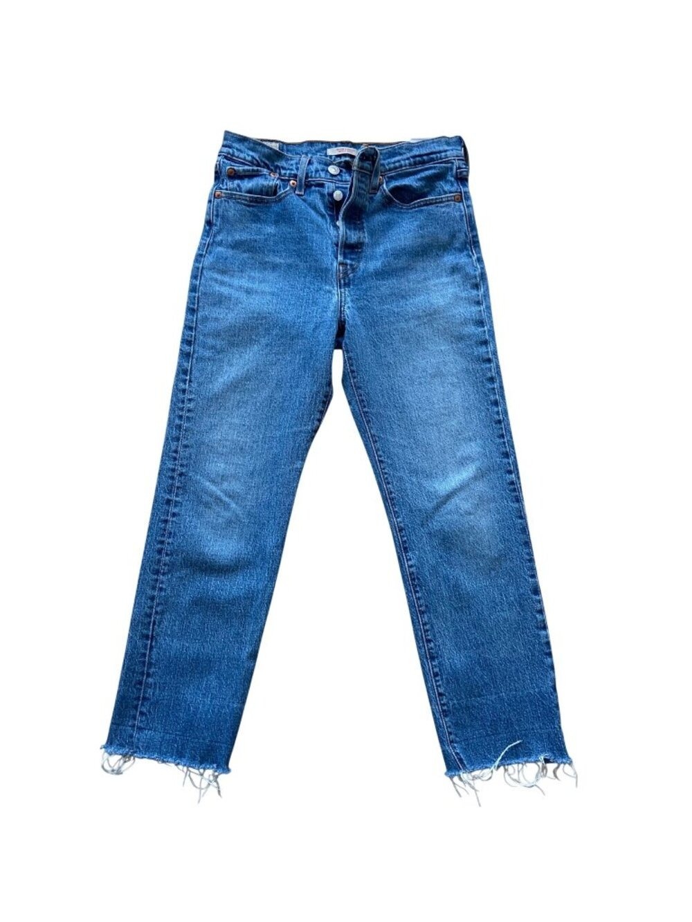 Levis Premium Wedgie Straight High-Rise Jeans W27 Raw Hem Medium Wash Button fly
